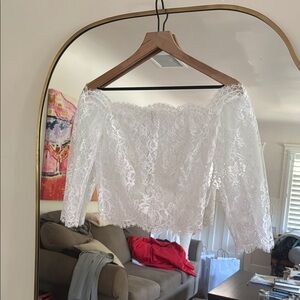Elegant White Lace Off-Shoulder Back button up Bridal Top